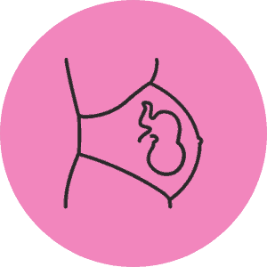 Lyserød cirkel med ikon af gravid mave